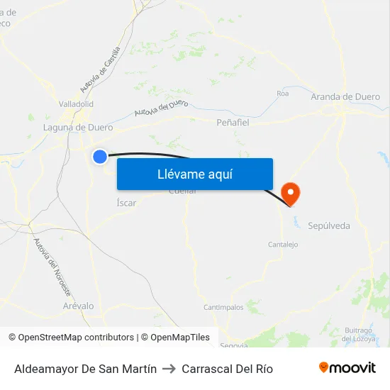 Aldeamayor De San Martín to Carrascal Del Río map