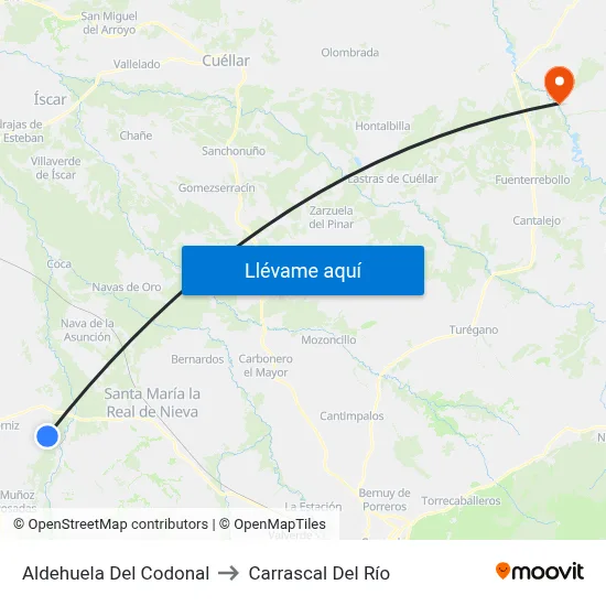 Aldehuela Del Codonal to Carrascal Del Río map