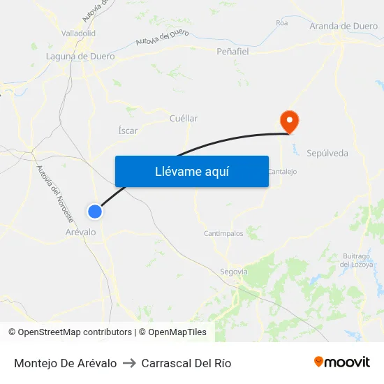 Montejo De Arévalo to Carrascal Del Río map