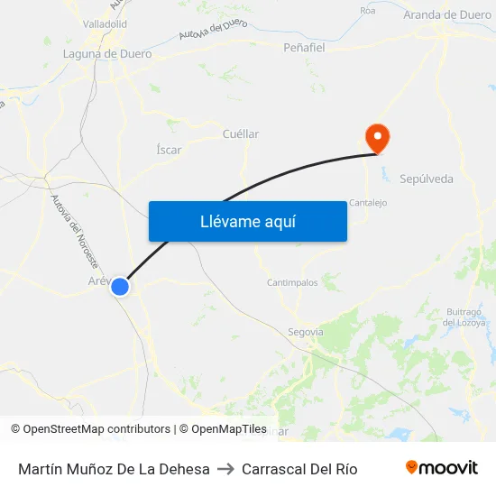 Martín Muñoz De La Dehesa to Carrascal Del Río map