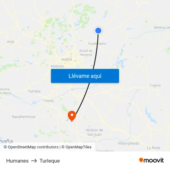 Humanes to Turleque map