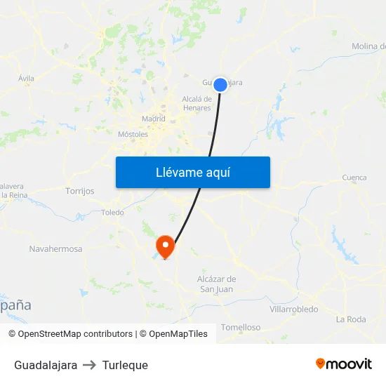 Guadalajara to Turleque map