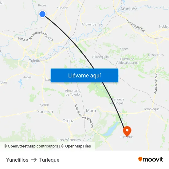 Yunclillos to Turleque map
