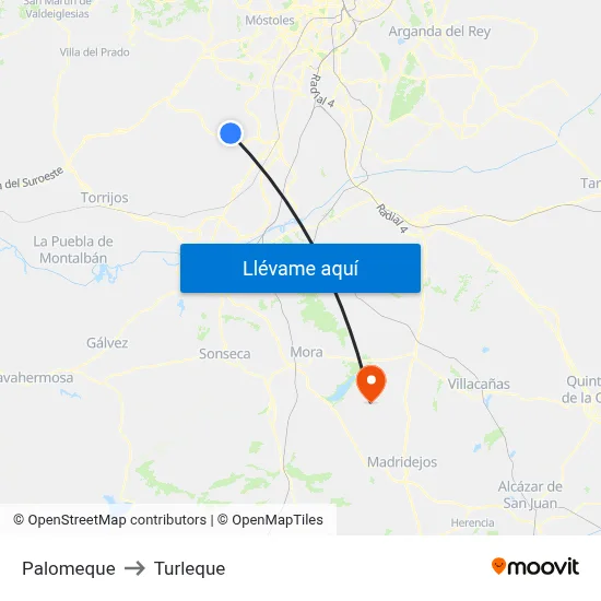 Palomeque to Turleque map