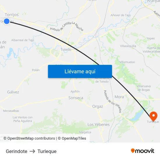 Gerindote to Turleque map