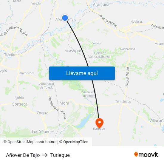 Añover De Tajo to Turleque map