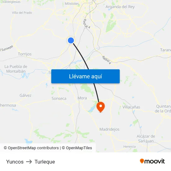Yuncos to Turleque map