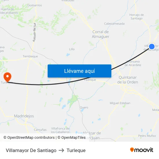 Villamayor De Santiago to Turleque map