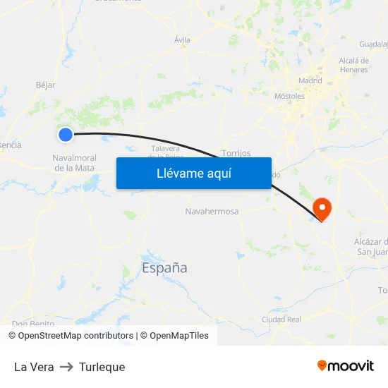 La Vera to Turleque map