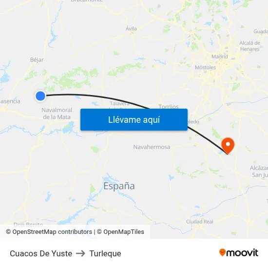 Cuacos De Yuste to Turleque map