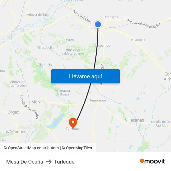 Mesa De Ocaña to Turleque map