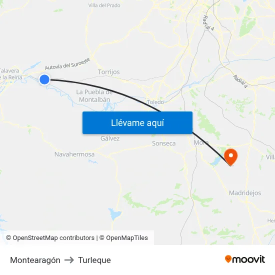 Montearagón to Turleque map