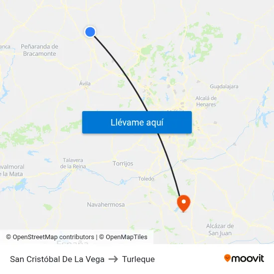 San Cristóbal De La Vega to Turleque map