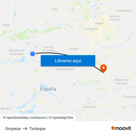 Oropesa to Turleque map