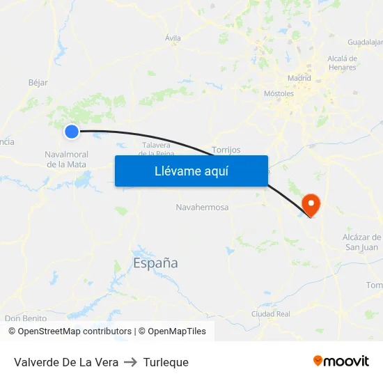 Valverde De La Vera to Turleque map