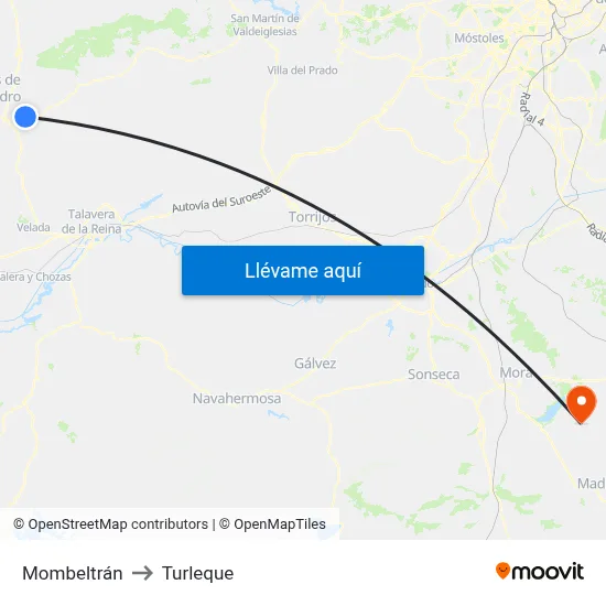 Mombeltrán to Turleque map