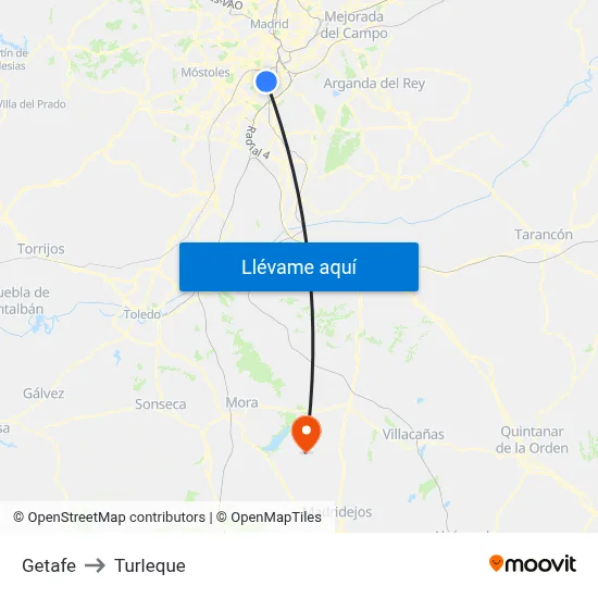 Getafe to Turleque map