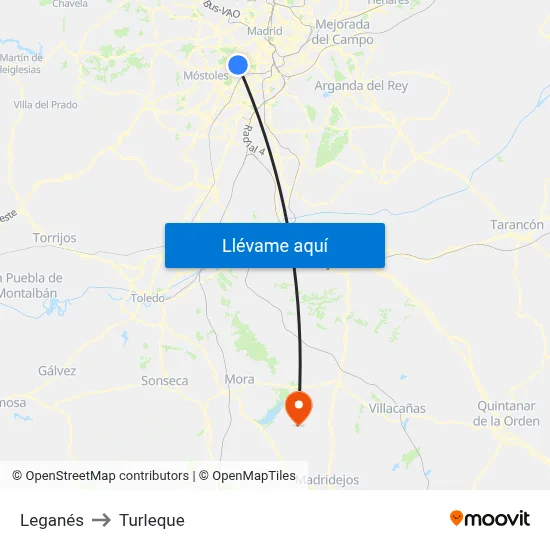 Leganés to Turleque map