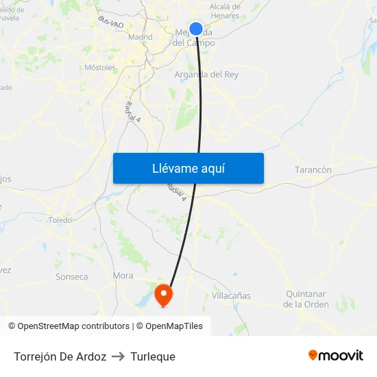 Torrejón De Ardoz to Turleque map