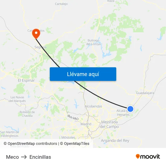 Meco to Encinillas map