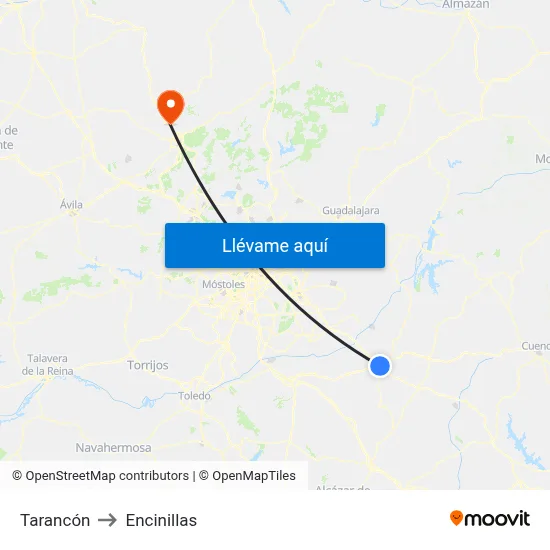 Tarancón to Encinillas map