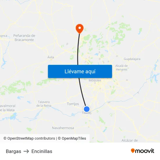 Bargas to Encinillas map