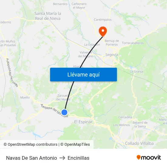 Navas De San Antonio to Encinillas map