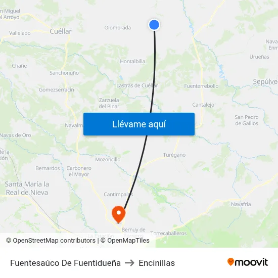 Fuentesaúco De Fuentidueña to Encinillas map