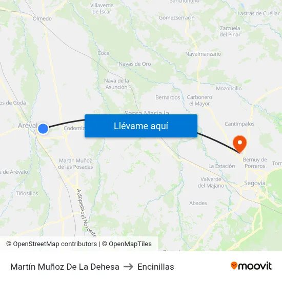 Martín Muñoz De La Dehesa to Encinillas map