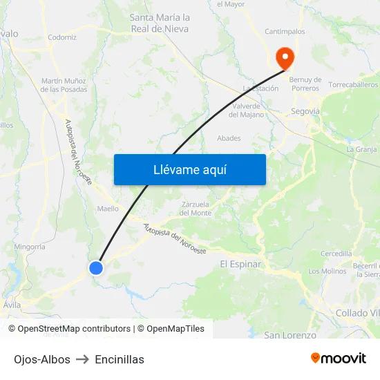 Ojos-Albos to Encinillas map