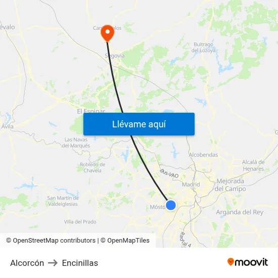Alcorcón to Encinillas map