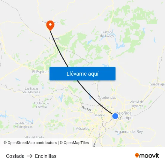 Coslada to Encinillas map