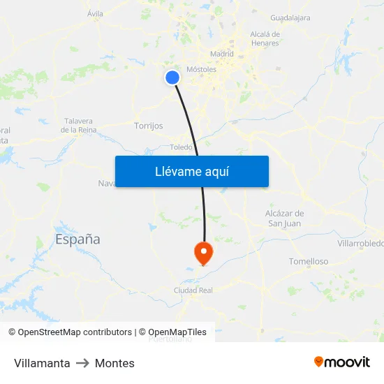 Villamanta to Montes map