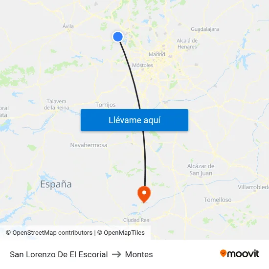 San Lorenzo De El Escorial to Montes map