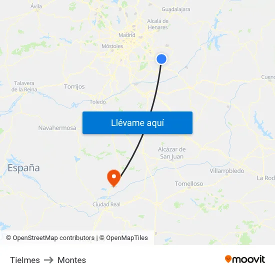 Tielmes to Montes map