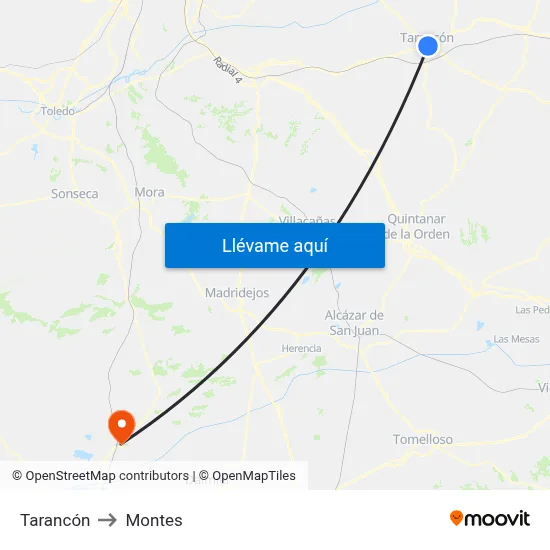 Tarancón to Montes map