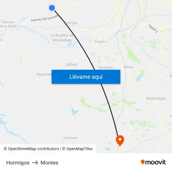 Hormigos to Montes map