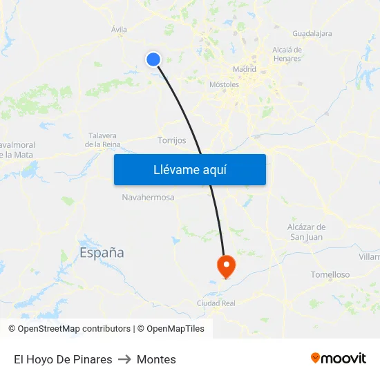 El Hoyo De Pinares to Montes map
