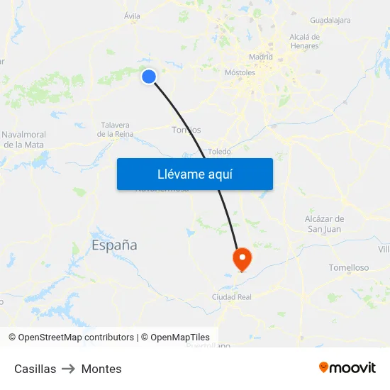 Casillas to Montes map