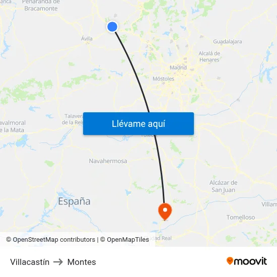 Villacastín to Montes map