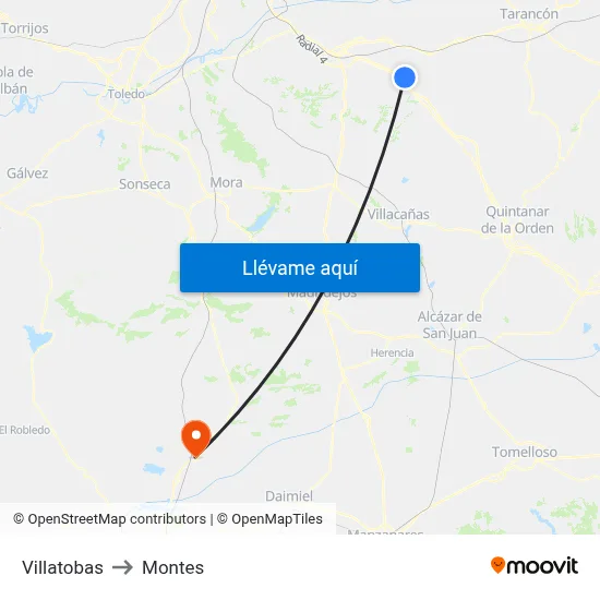 Villatobas to Montes map