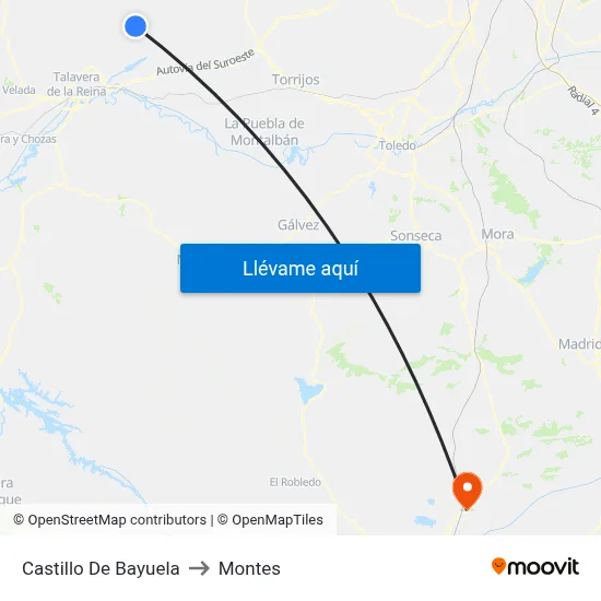 Castillo De Bayuela to Montes map
