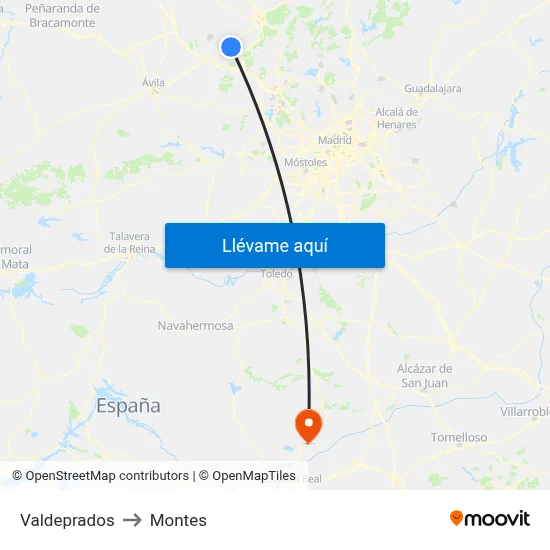 Valdeprados to Montes map