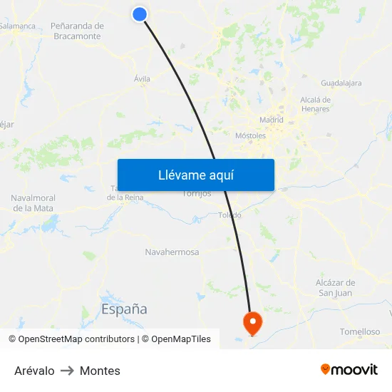 Arévalo to Montes map