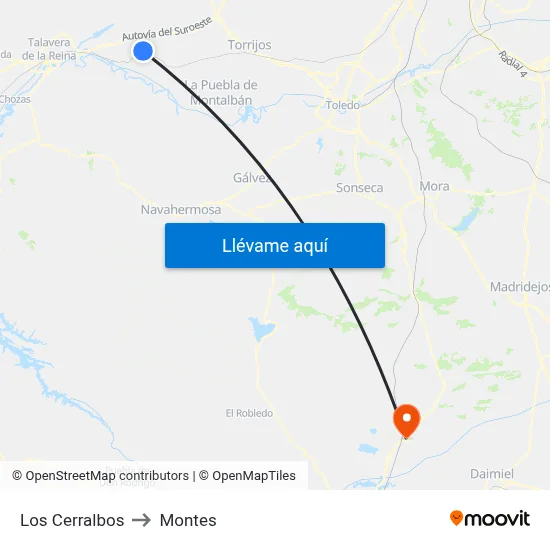 Los Cerralbos to Montes map