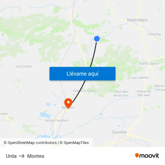 Urda to Montes map