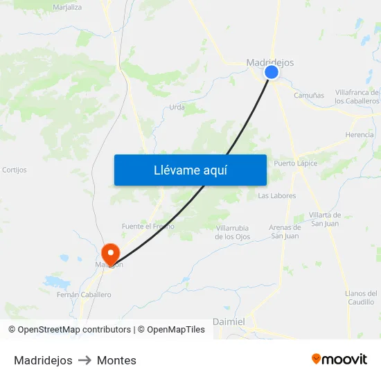 Madridejos to Montes map