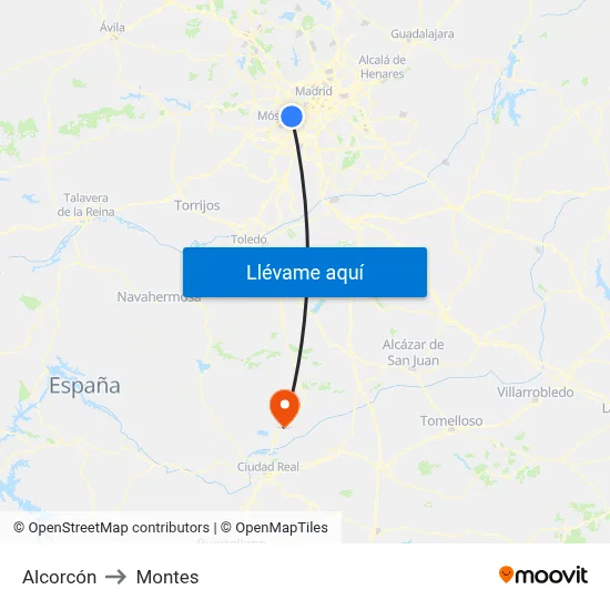 Alcorcón to Montes map