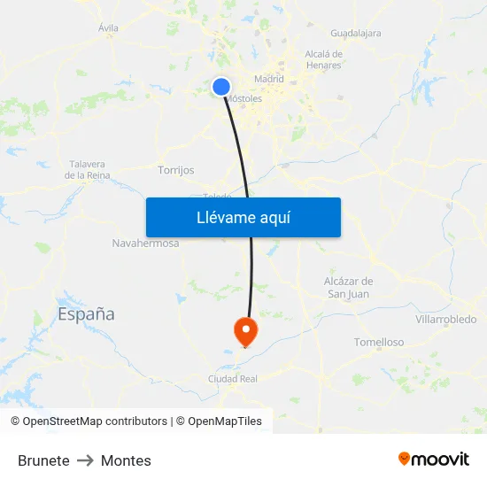 Brunete to Montes map