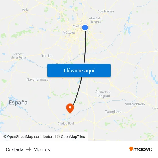 Coslada to Montes map